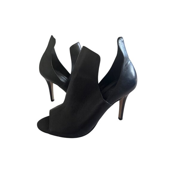 LEATHER Black Cutout Ankle Booties Heels Size 37 / US 7 - Picture 3 of 10